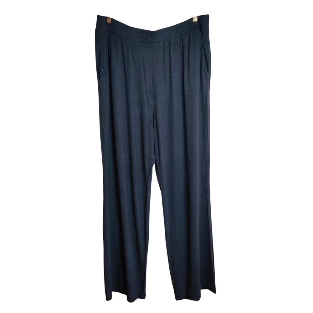 Nuuds Slinky Ribbed Knit Pants Wide Leg Elastic Pullon Blk XXXL Modal Loungewear